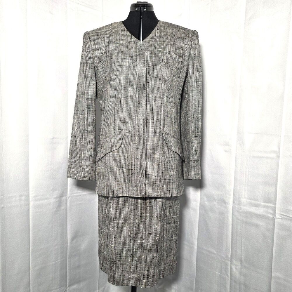 Vintage Ernst Strauss Montaldo’s Wool Herringbone Skirt Suit Women’s 12 ILGWU